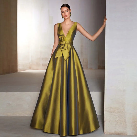 Elegant V Neck Sleeveless Wedding Party Gowns A-Line Floor-Length | Bridesmaid Dress