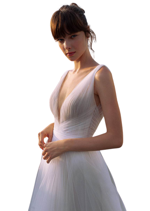 Plunging Neck Pleat Dress