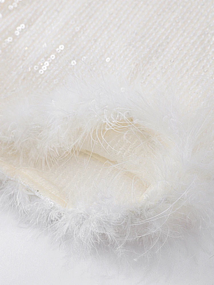 Sequined Fringes Backless Women Long Sleeve Shiny Party Dress