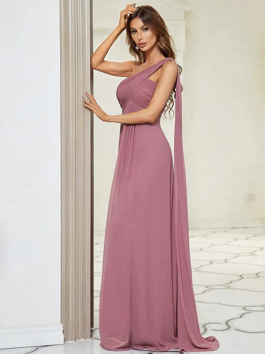 A-LINE One-Shoulder Draped Bridesmaid Women Dress