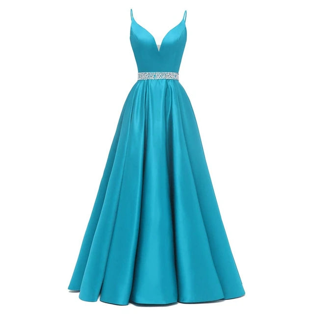 V- Neck Satin Party Gown