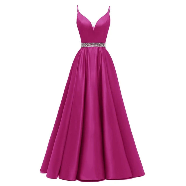 V- Neck Satin Party Gown