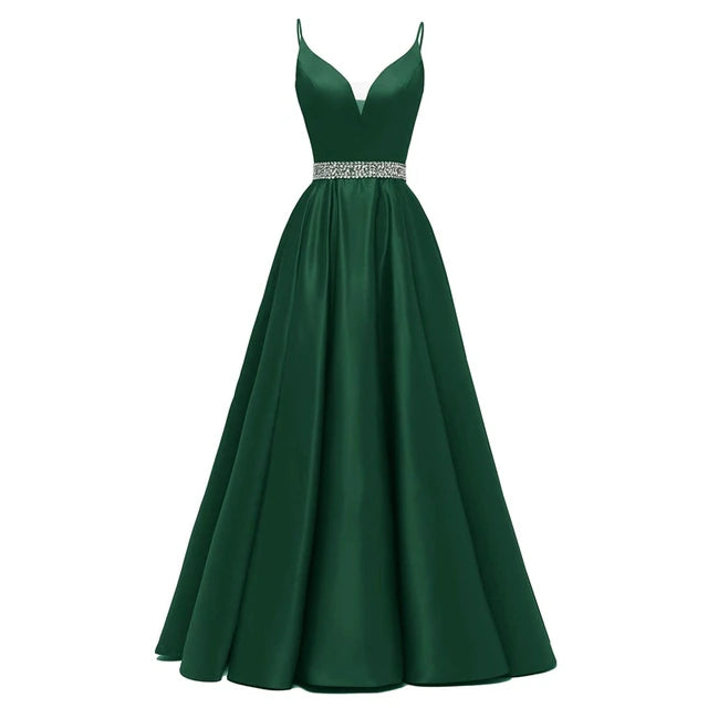 V- Neck Satin Party Gown
