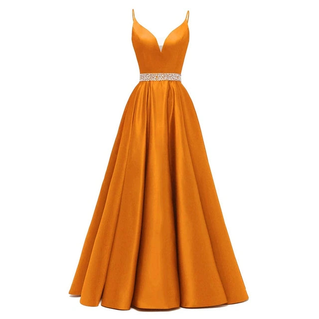 V- Neck Satin Party Gown