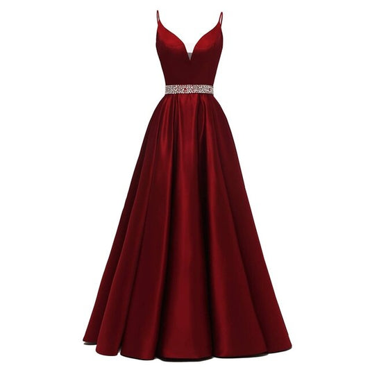 V- Neck Satin Party Gown