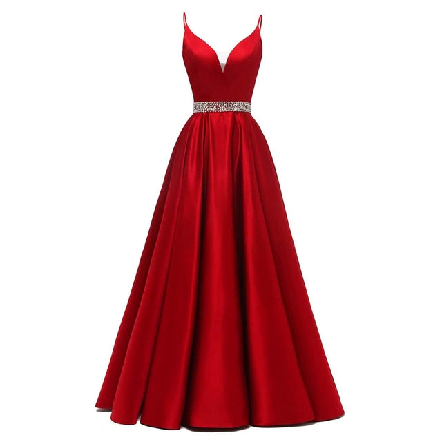 V- Neck Satin Party Gown