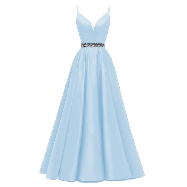 V- Neck Satin Party Gown