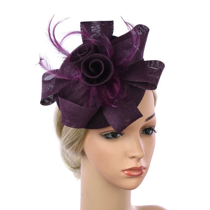 Feather Flower Hat Fascinator Headband with Clip