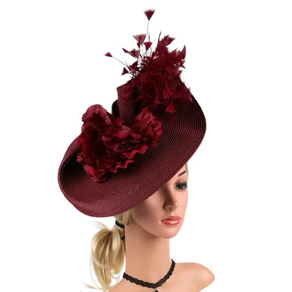 Kentucky Hat Women’s Fascinator Derby Straw Feather Pillbox Hat for Cocktail Wedding