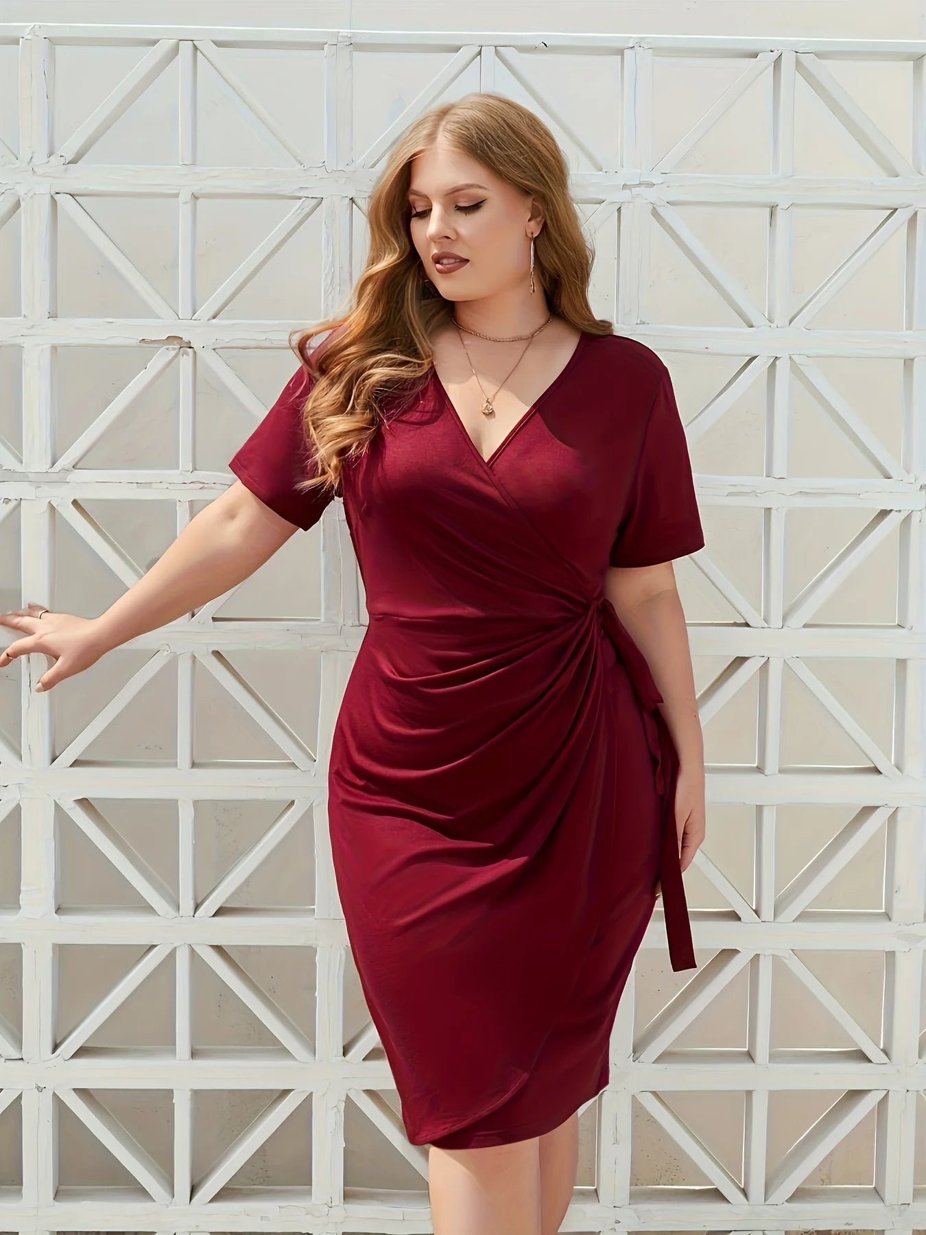 Casual V-neck Plus size Midi Dress