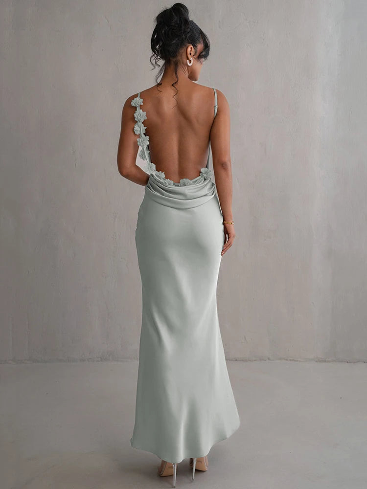 Draped Backless Maxi Long Dress