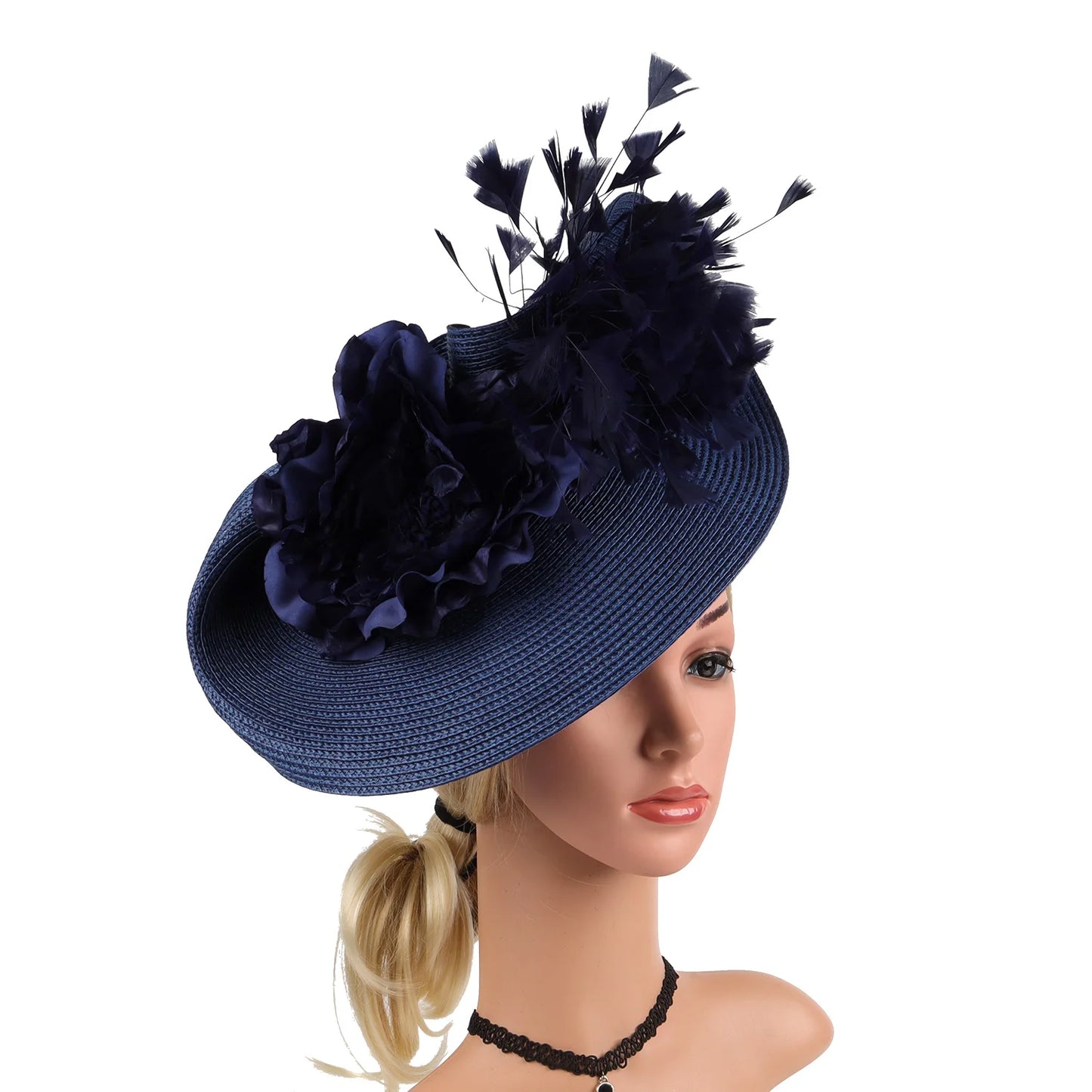 Kentucky Hat Women’s Fascinator Derby Straw Feather Pillbox Hat for Cocktail Wedding