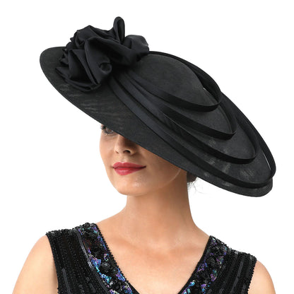 Black Large Flower Fascinator Sinamay Church Hat