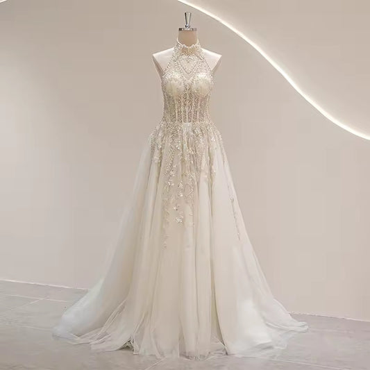 Ivory Crystal Lace Wedding Dress