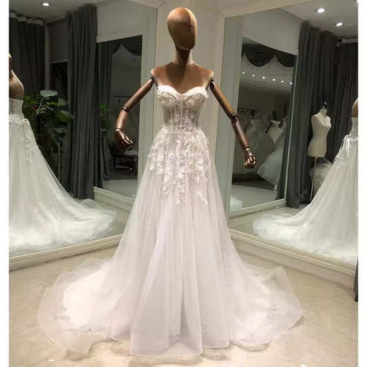 Sweetheart Neck Detachable Sleeve Bride A-Line Wedding Dress