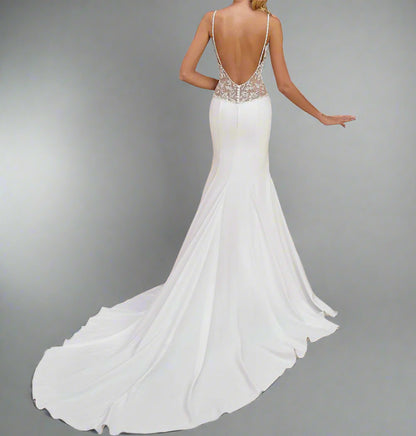 V-Neck Backless Bridal Gown