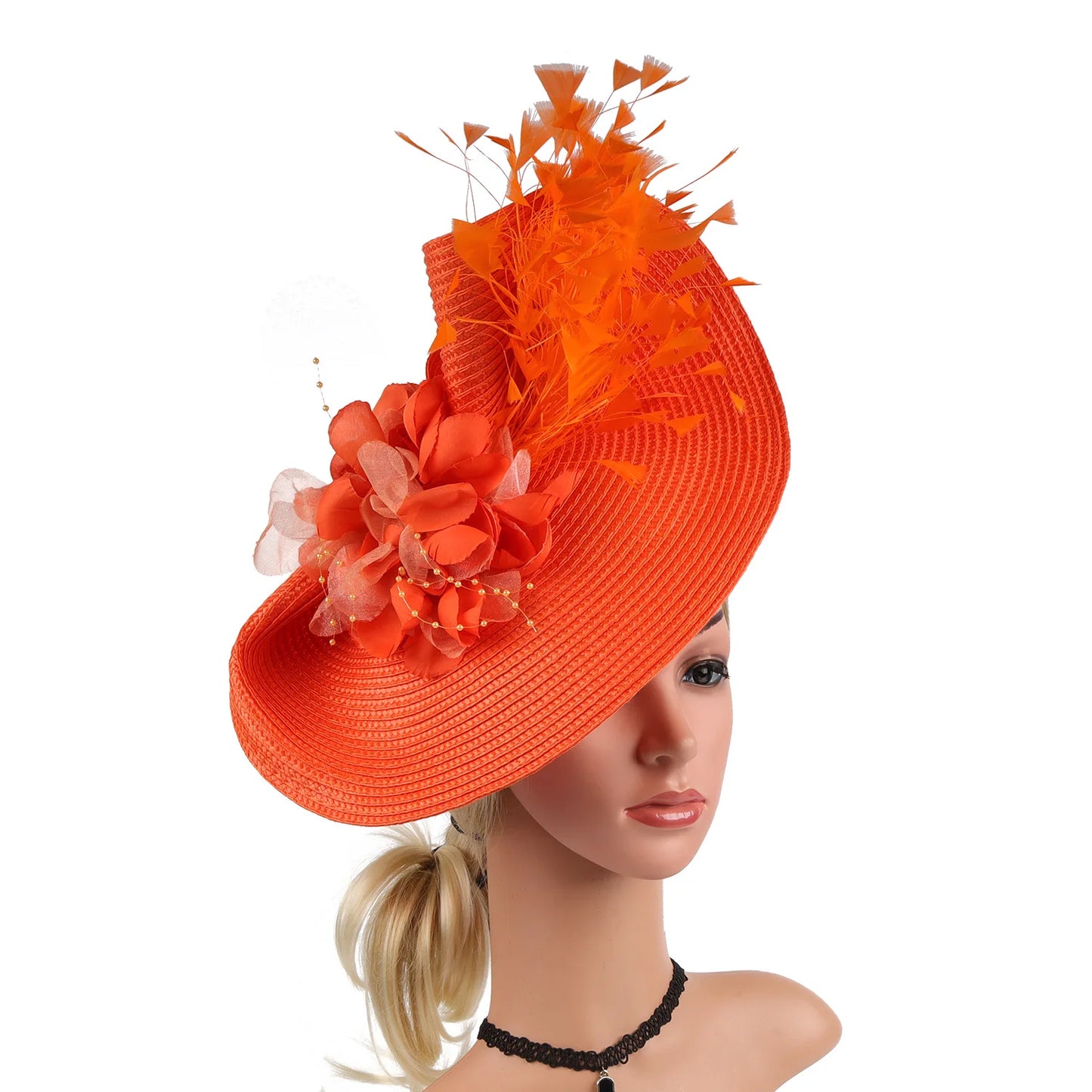 Kentucky Hat Women’s Fascinator Derby Straw Feather Pillbox Hat for Cocktail Wedding