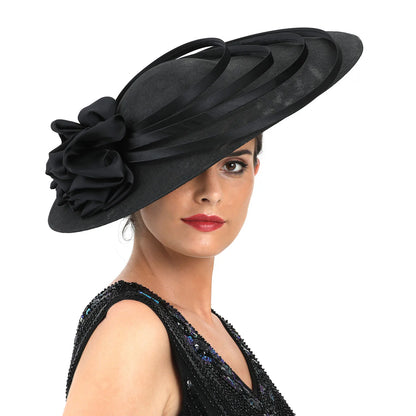 Black Large Flower Fascinator Sinamay Church Hat