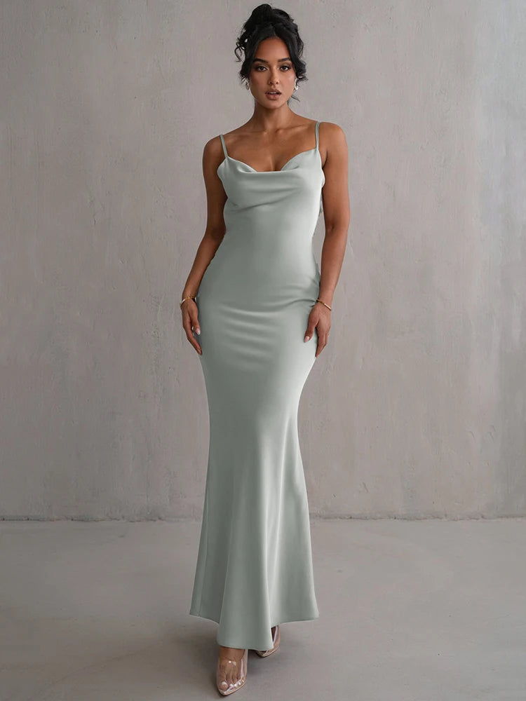 Draped Backless Maxi Long Dress