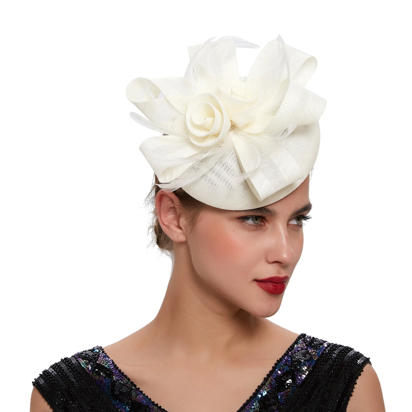 Feather Flower Hat Fascinator Headband with Clip