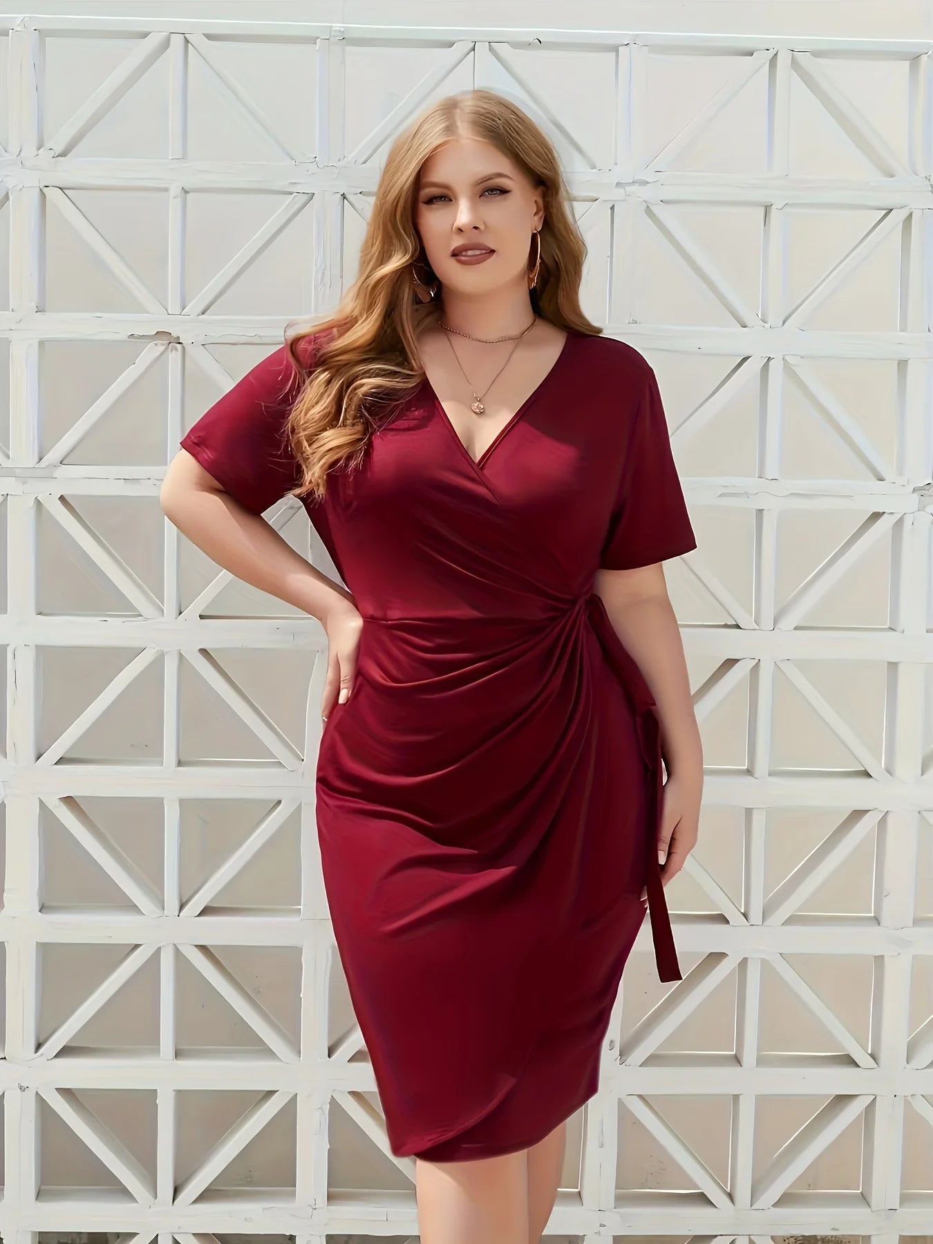 Casual V-neck Plus size Midi Dress