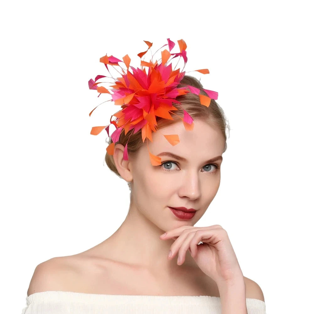 Orange Feather Fascinators Tea Party Kentucky Derby