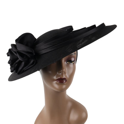 Black Large Flower Fascinator Sinamay Church Hat