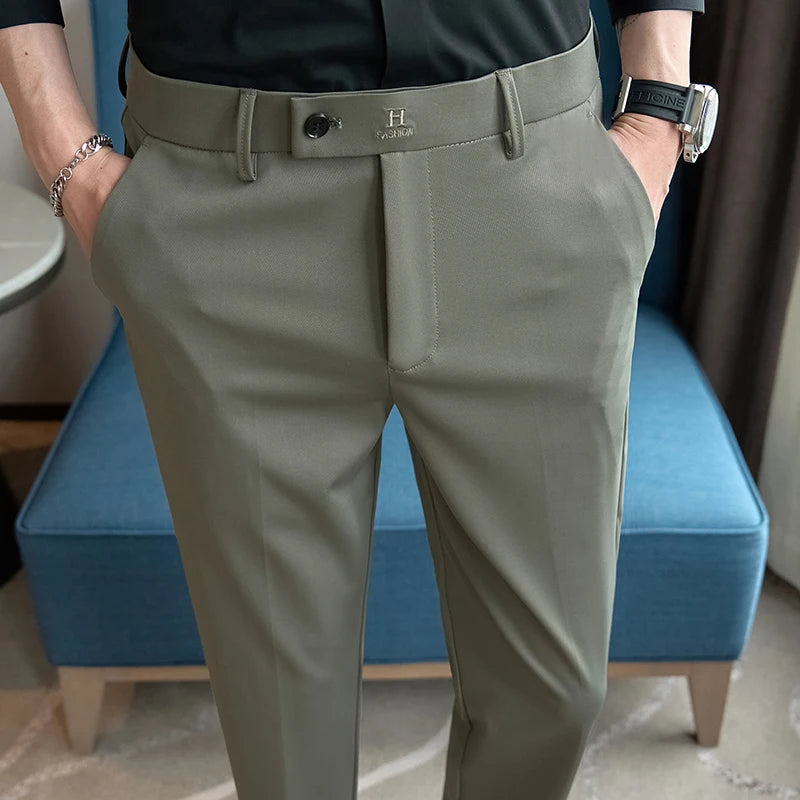 Men Suit Trousers Elastic Force Pants