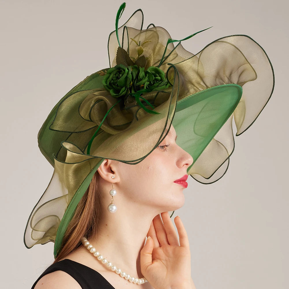 Flower Wide Brim Kentucky Derby Hats(56 cm - 58 cm)