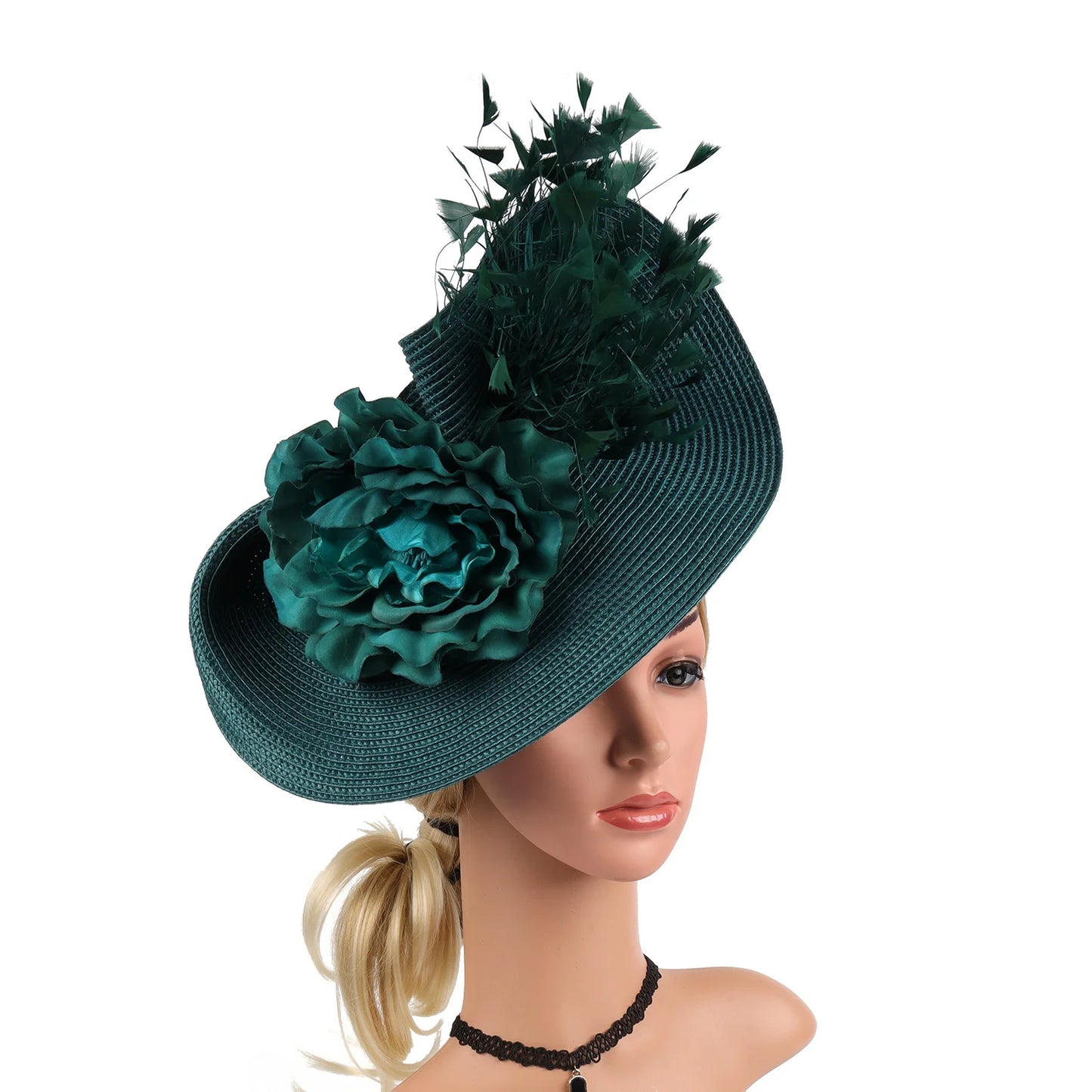 Kentucky Hat Women’s Fascinator Derby Straw Feather Pillbox Hat for Cocktail Wedding