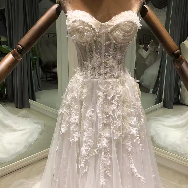 Sweetheart Neck Detachable Sleeve Bride A-Line Wedding Dress