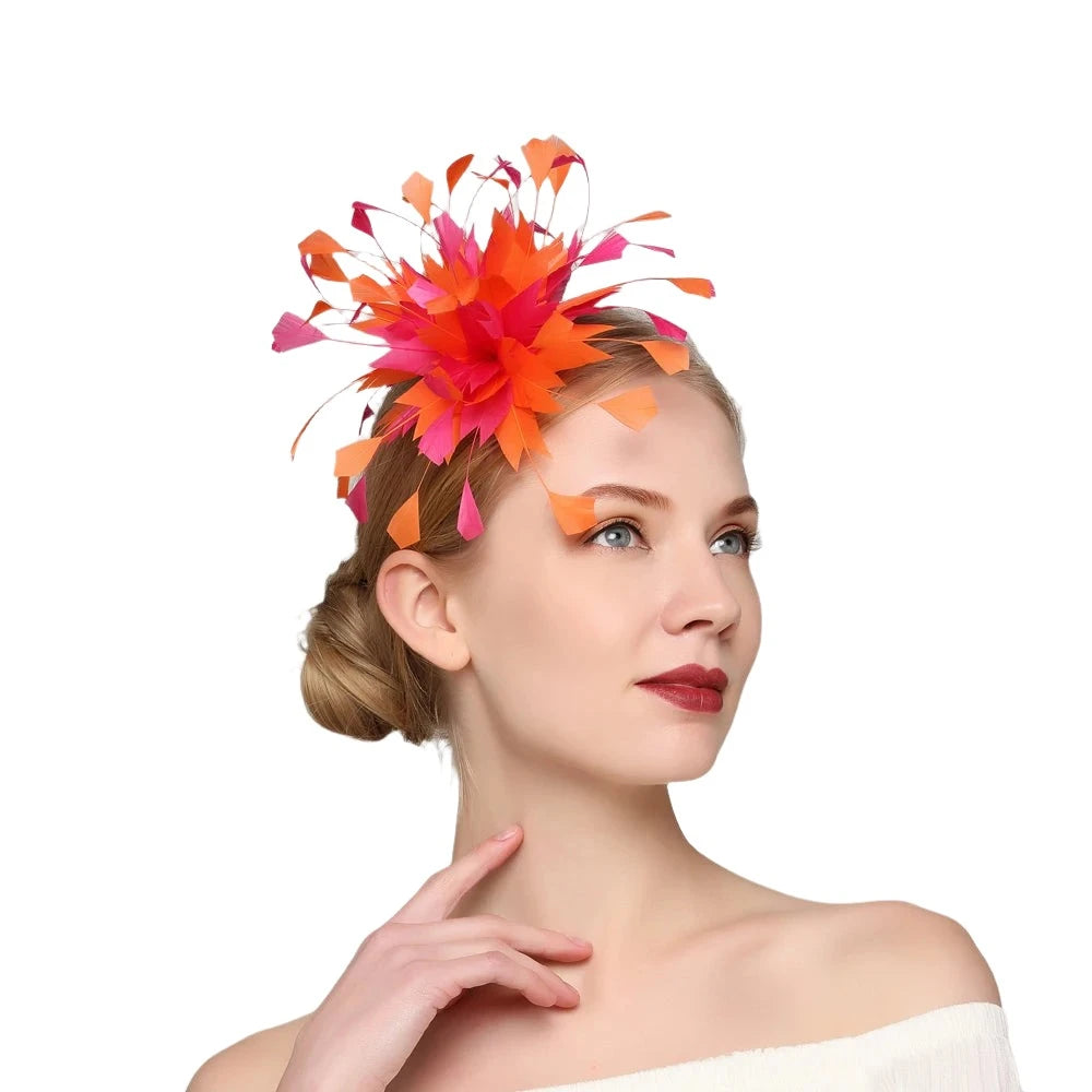 Orange Feather Fascinators Tea Party Kentucky Derby