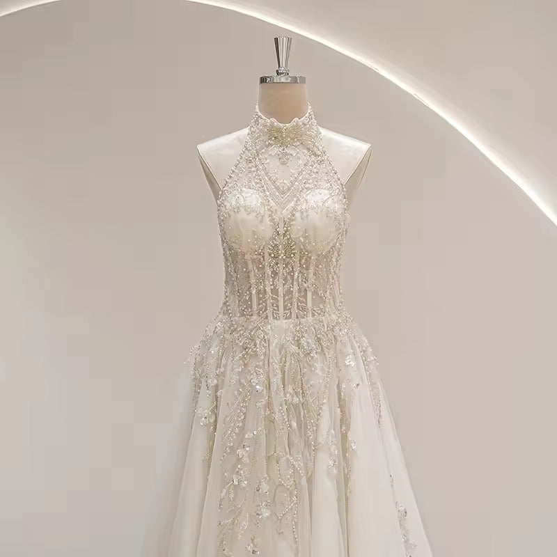 Ivory Crystal Lace Wedding Dress