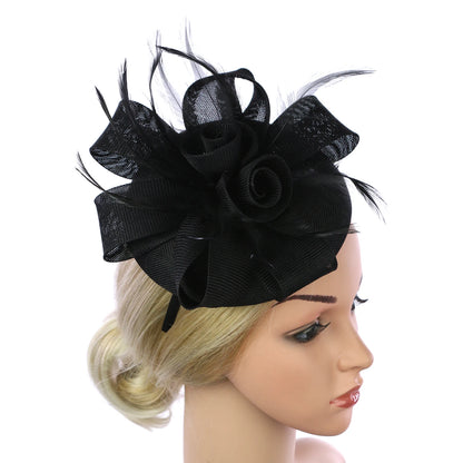 Feather Flower Hat Fascinator Headband with Clip