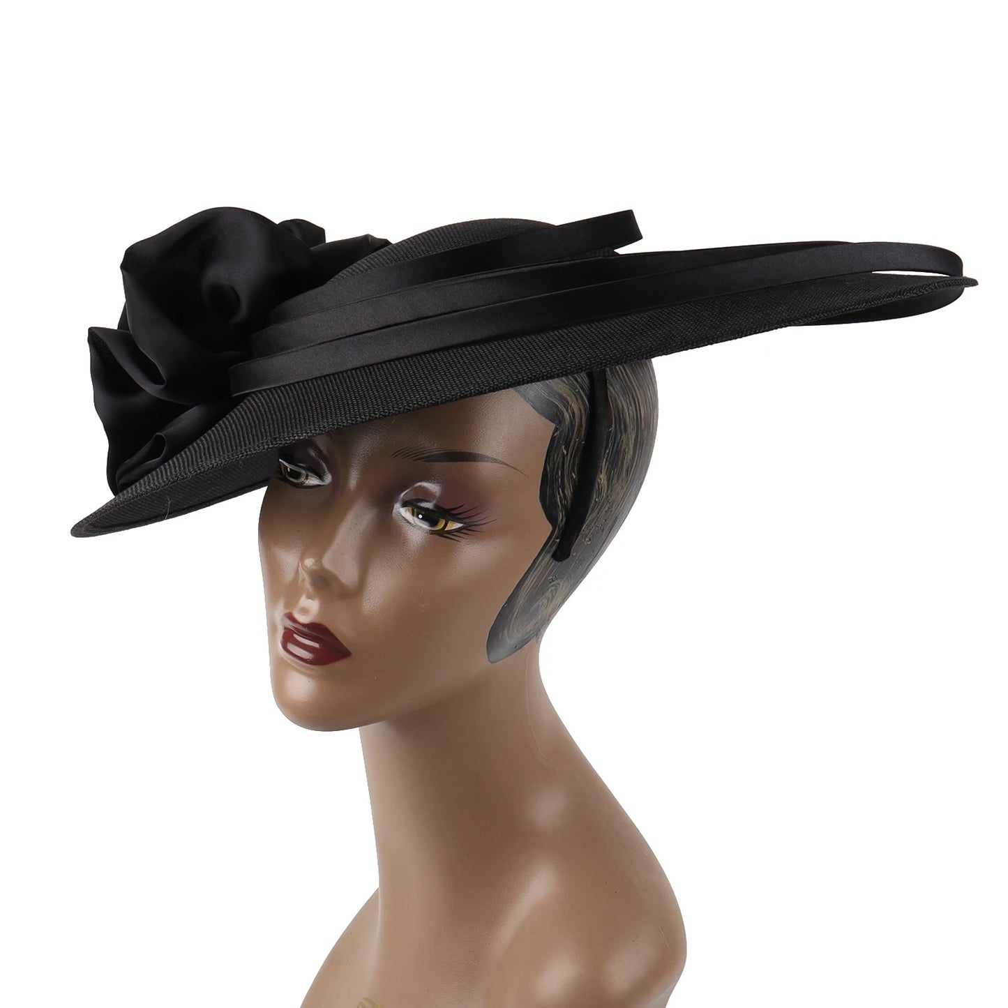 Black Large Flower Fascinator Sinamay Church Hat