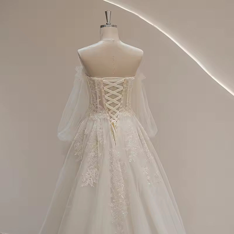 Sweetheart Neckline Puff Long Sleeve Bride Wedding Dress