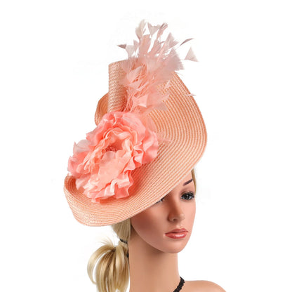 Kentucky Hat Women’s Fascinator Derby Straw Feather Pillbox Hat for Cocktail Wedding