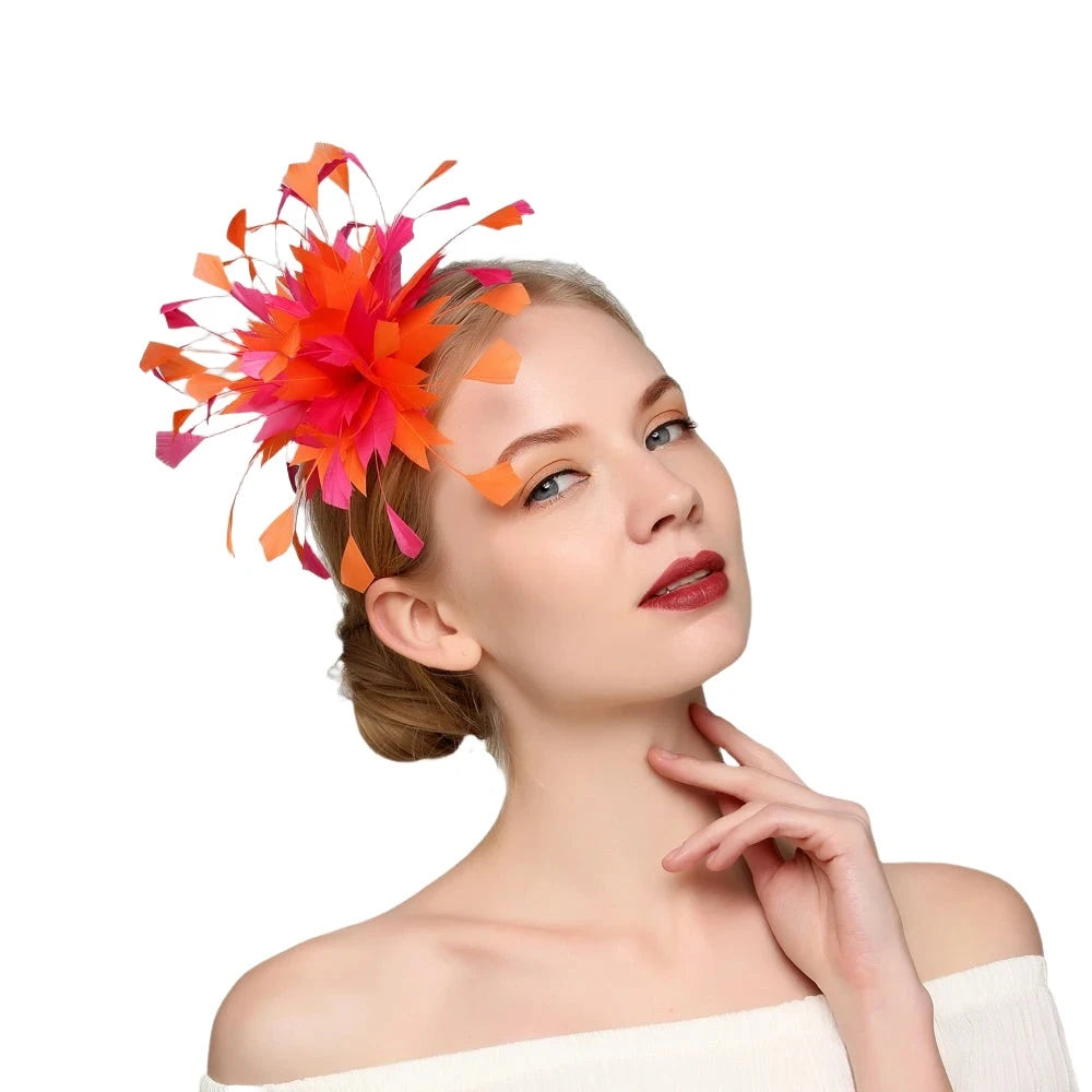 Orange Feather Fascinators Tea Party Kentucky Derby