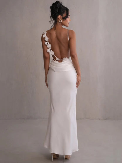 Draped Backless Maxi Long Dress