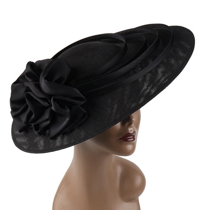 Black Large Flower Fascinator Sinamay Church Hat