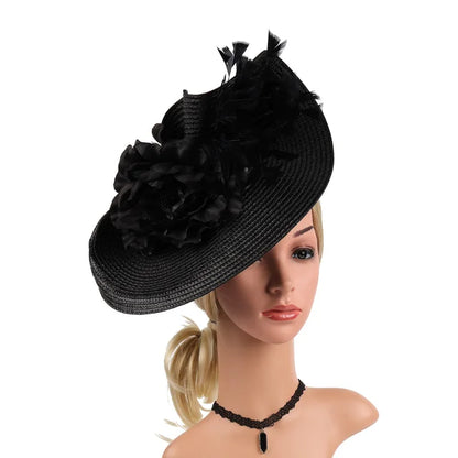 Kentucky Hat Women’s Fascinator Derby Straw Feather Pillbox Hat for Cocktail Wedding