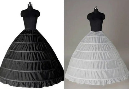 6 Hoop Crinoline Black White Long Petticoat Ball Gown Dress Underskirt Skirt Half Slips