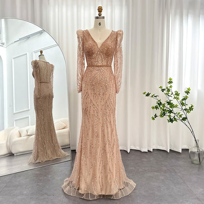 Mermaid Evening Dress for Women Wedding Elegant Long Sleeves Arabic Formal Party Gowns Bridesmaid Dress