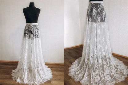 High Waist Bridal Detachable Skirt Full Lace Wedding Overskirt