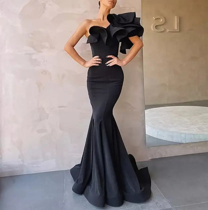 Elegant Mermaid Black Long Prom Formal Party Bridesmaid Gowns