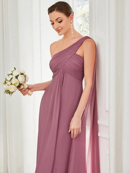Simple Elegant Evening Dresses Long A-LINE One-Shoulder Strapless Gown Bridesmaid Women Dress