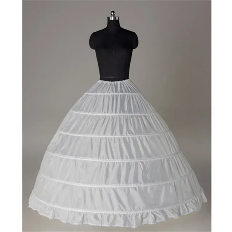 6 Hoop Crinoline Black White Long Petticoat Ball Gown Dress Underskirt Skirt Half Slips