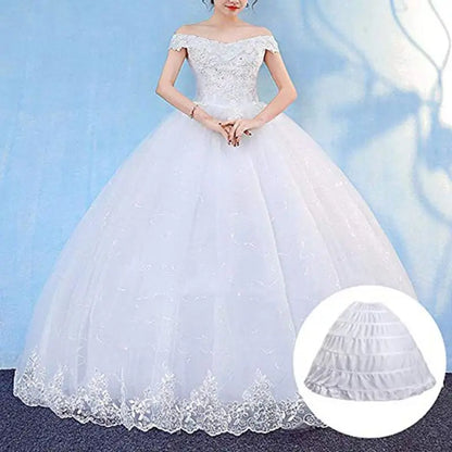 6 Hoop Crinoline Black White Long Petticoat Ball Gown Dress Underskirt Skirt Half Slips