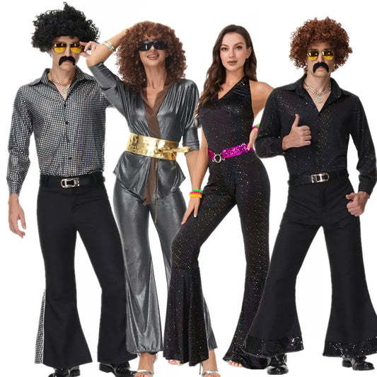 Couples Hippie Costume Halloween Party Retro 60s 70s Rock Disco Outfits Cosplay Hippies Clothing Suit