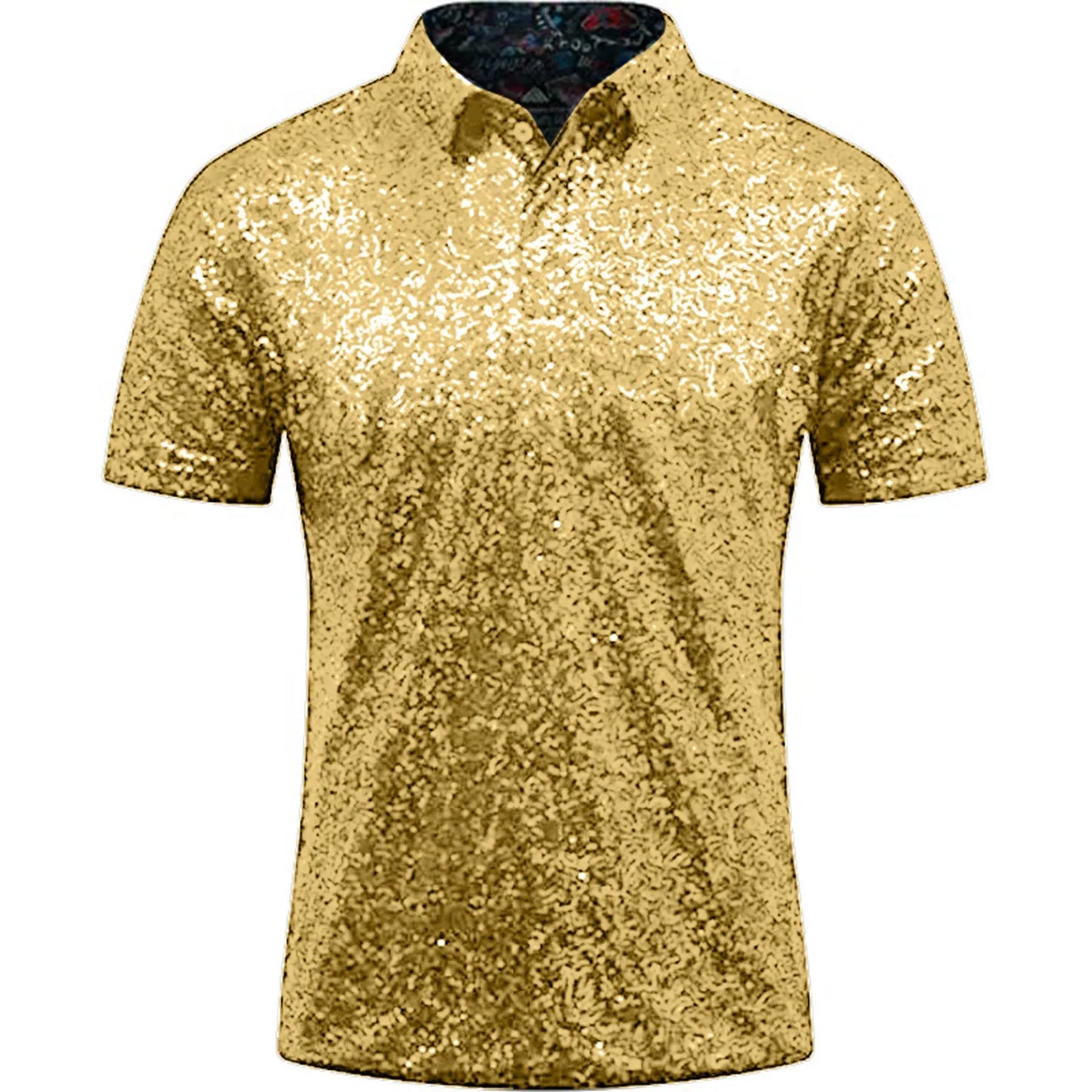 Men's Relaxed Short Sleeve Turndown Sparkles Sequins Polos Shirts 70s Disco Nightclub Party